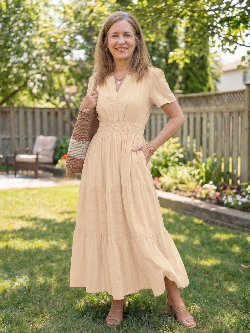Odelia | Sukienka maxi z krótkim rękawem w warstwy