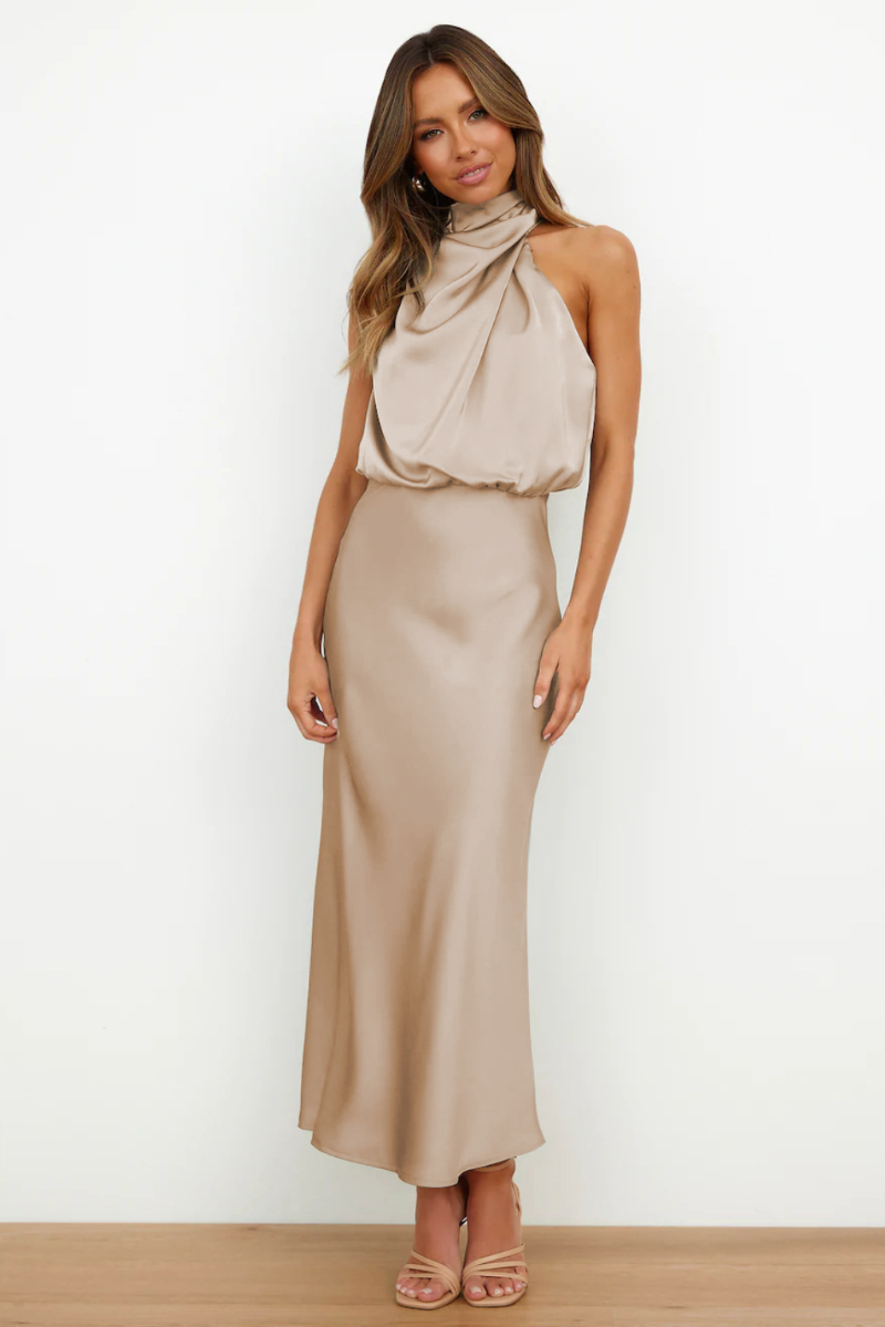 Elianna | Elegancka sukienka midi z asymetrycznym dekoltem