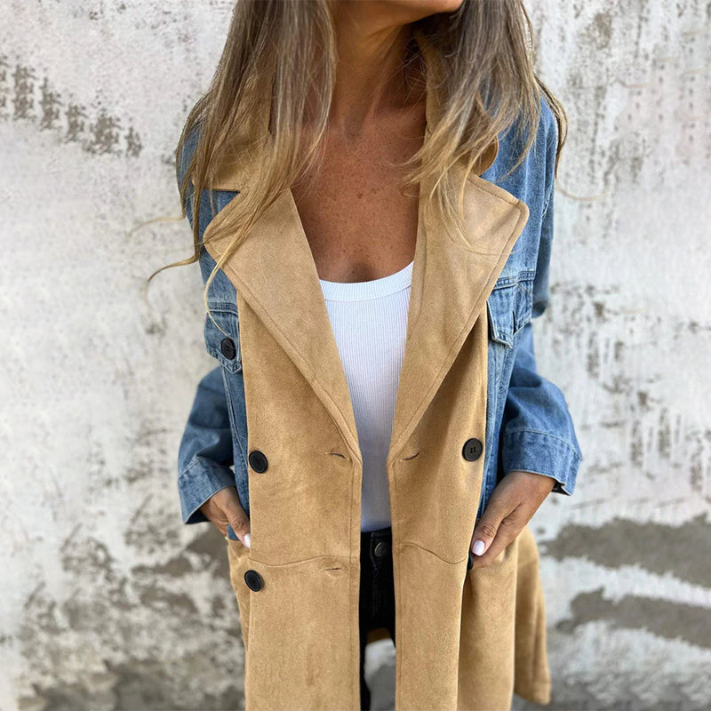 Ondine | kurtka zimowa damska elegancka uniwersalna trench denim długa stylowa Chicveo