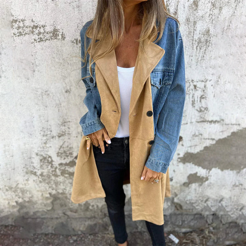 Ondine | kurtka zimowa damska elegancka uniwersalna trench denim długa stylowa Chicveo