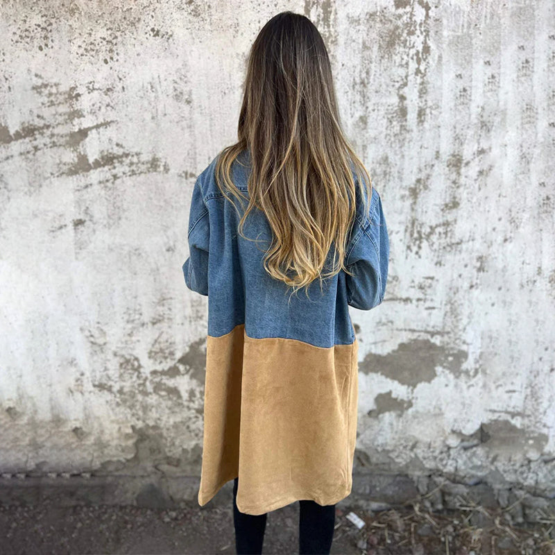 Ondine | kurtka zimowa damska elegancka uniwersalna trench denim długa stylowa Chicveo