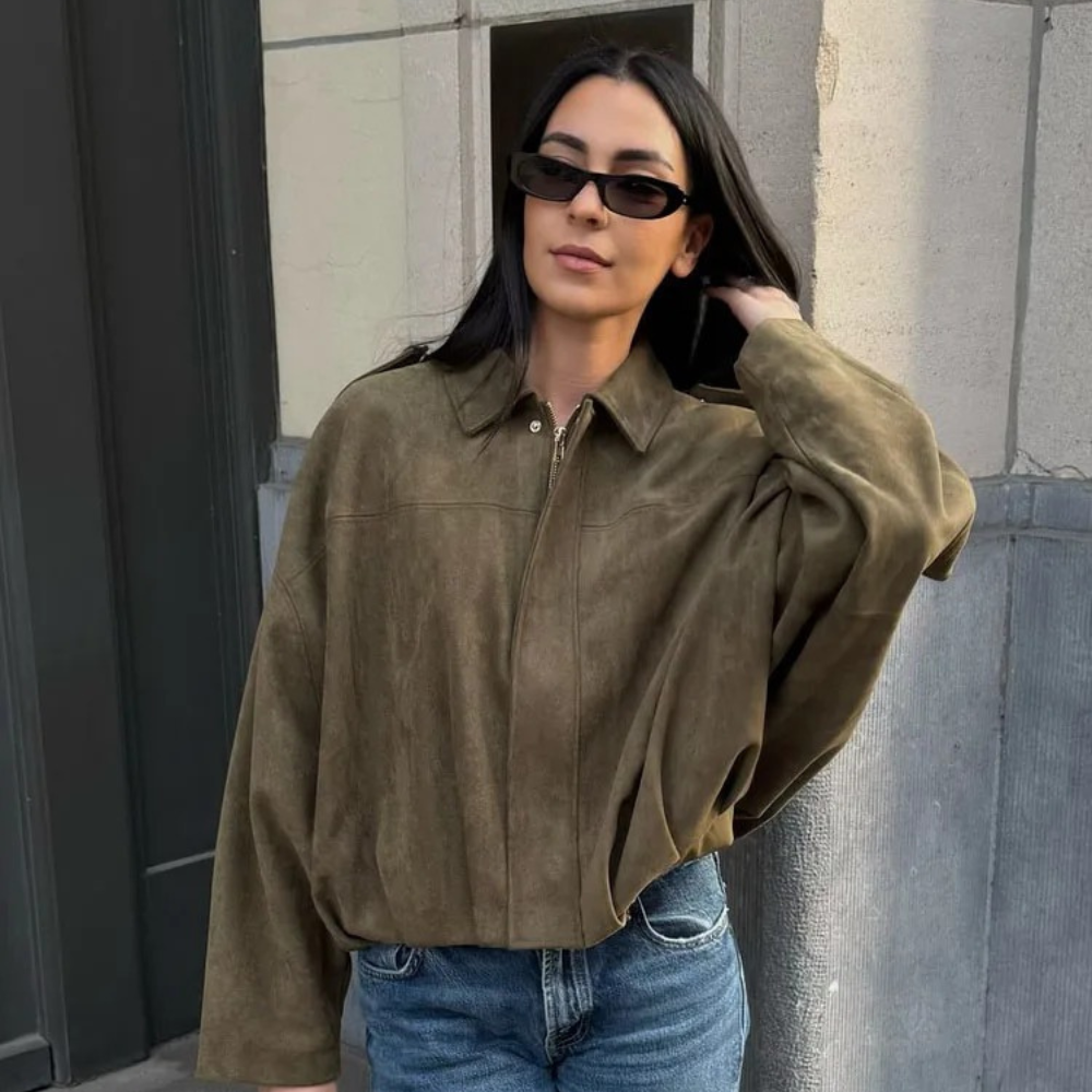 Oversize Suede Damska Kurtka – Casual Chic Odzież Wierzchnia