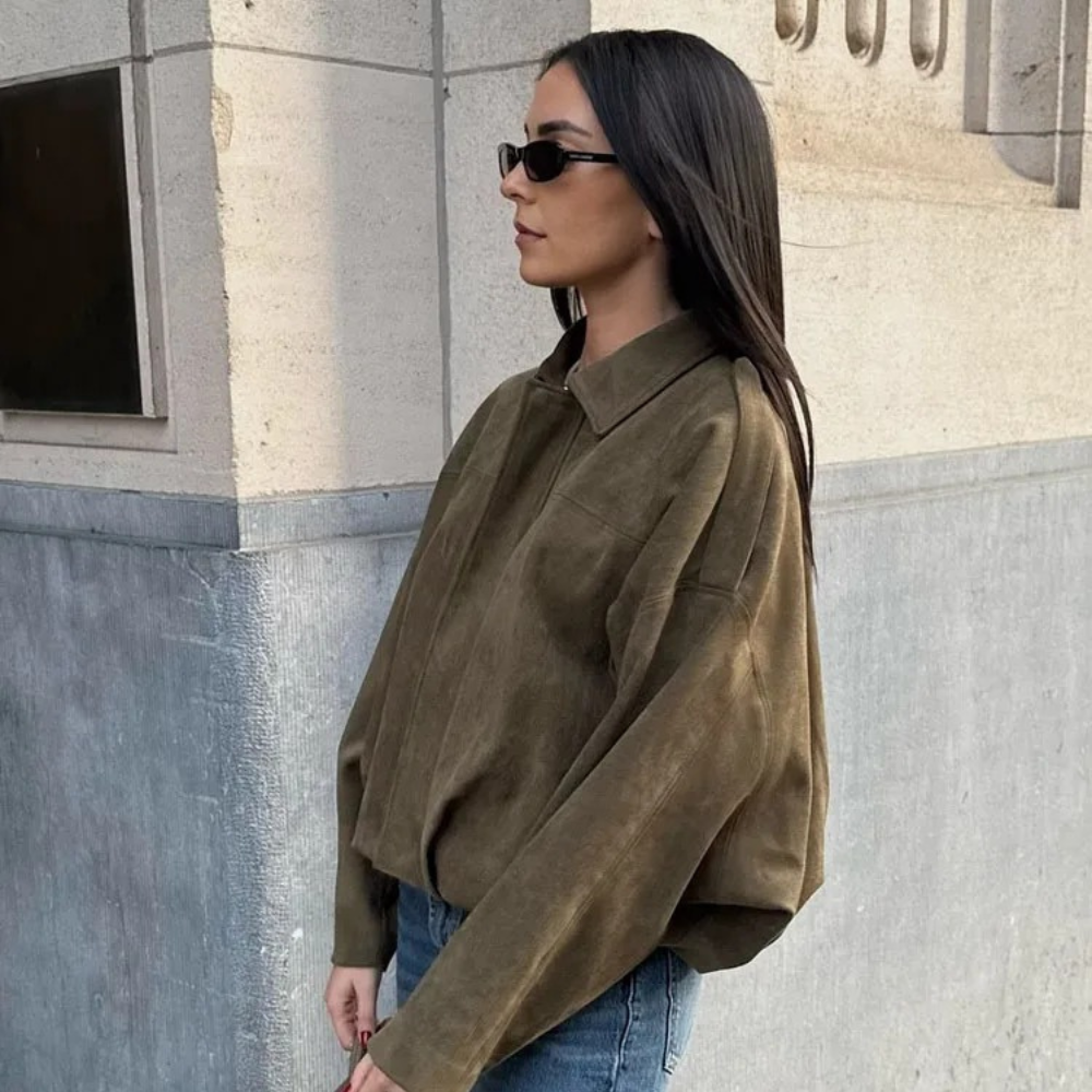 Oversize Suede Damska Kurtka – Casual Chic Odzież Wierzchnia