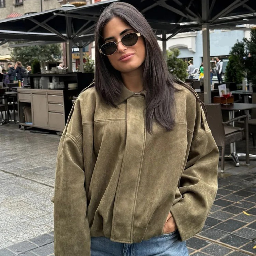 Oversize Suede Damska Kurtka – Casual Chic Odzież Wierzchnia