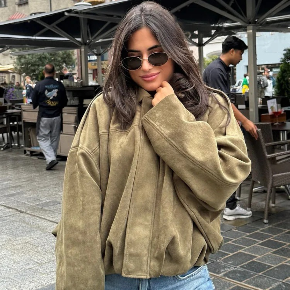 Oversize Suede Damska Kurtka – Casual Chic Odzież Wierzchnia
