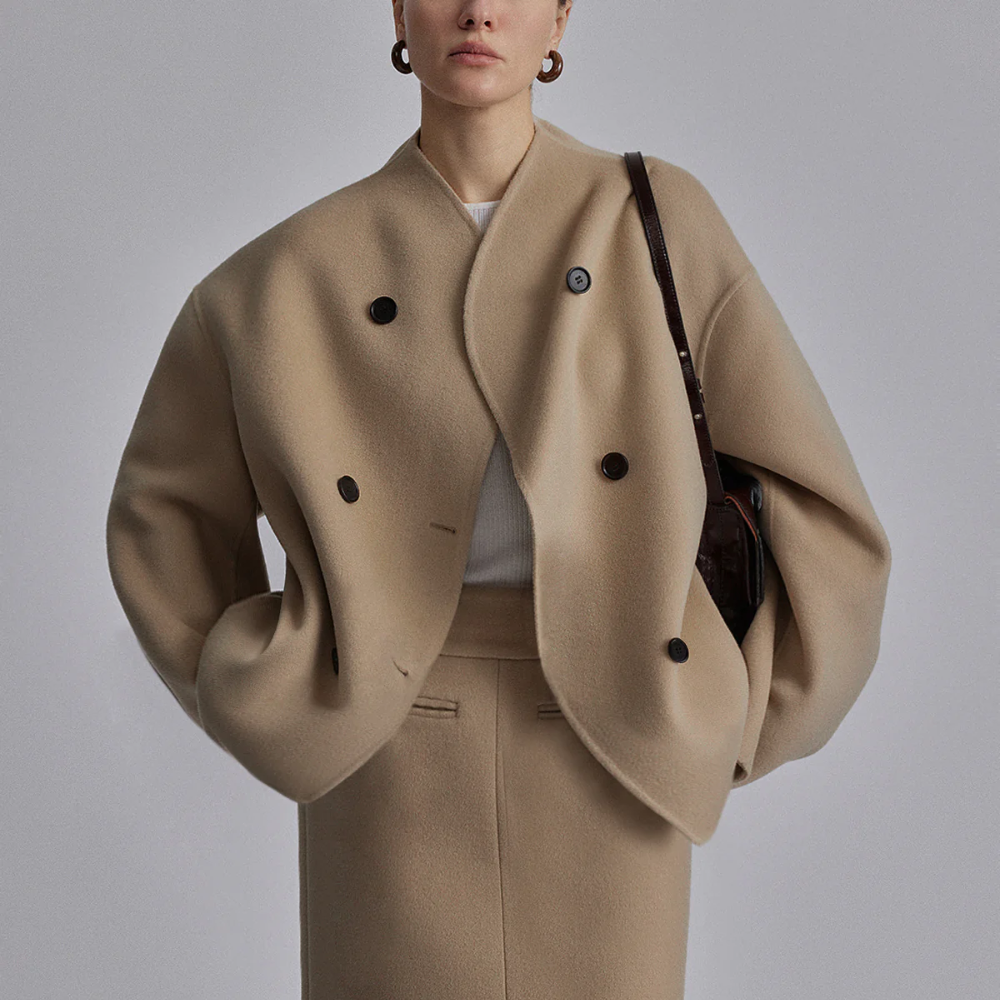 Oversized Płaszcz z Stojącym Kołnierzem i Guzikami