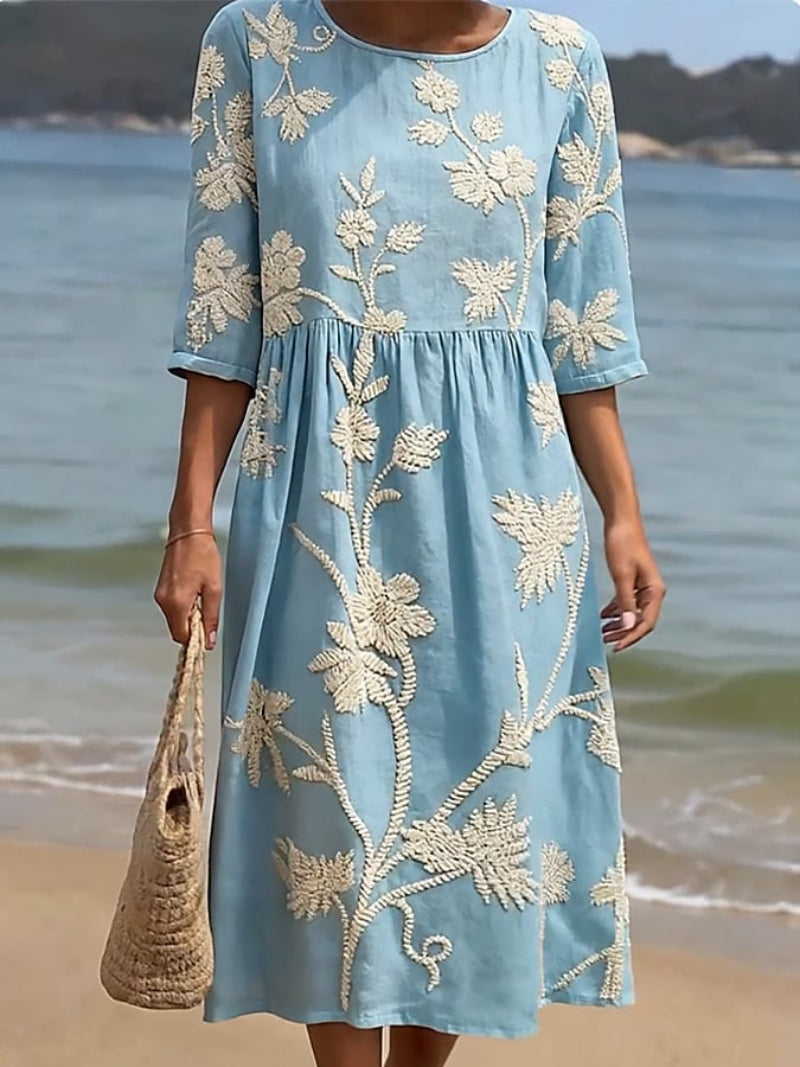 Sukienka Midi Fluida z Kwiatowymi Haftami - Elegancka Kolekcja Vintage