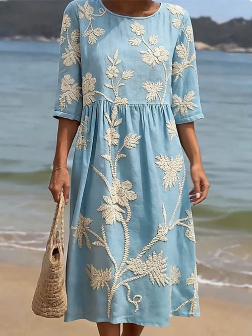 Sukienka Midi Fluida z Kwiatowymi Haftami - Elegancka Kolekcja Vintage