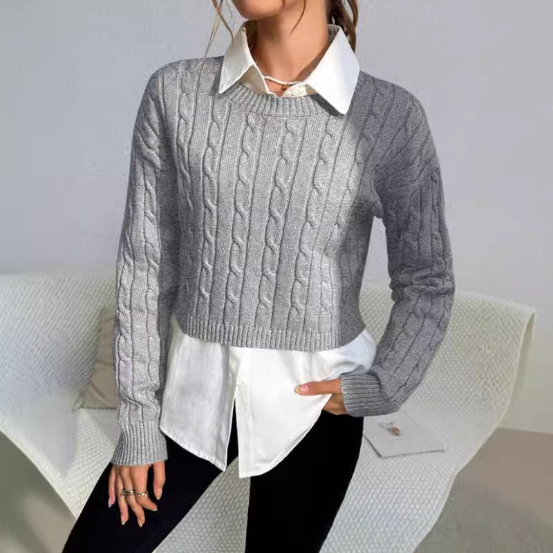 Reese | Damski sweter z krótkim rękawem w splot kabelkowy