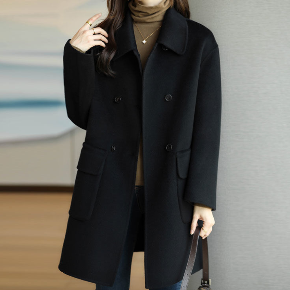 Romilly | kurtka zimowa damska elegancka długa wełniana Enim stylowa modna Chicveo