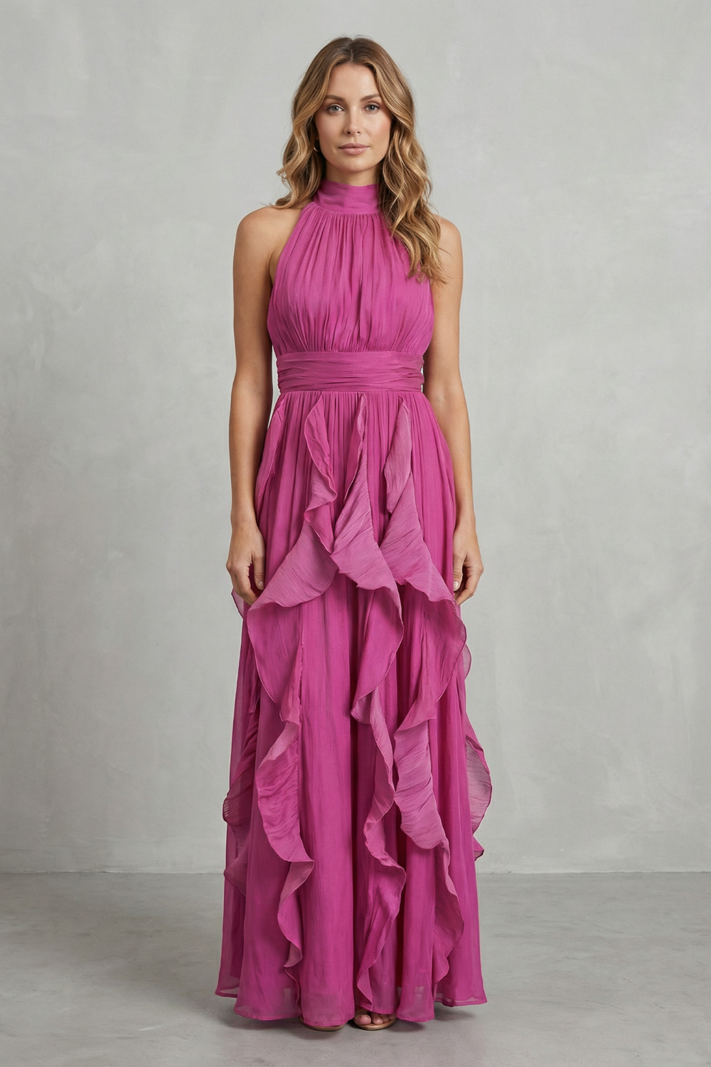 Rosamira – Elegancja z falbanami z szyfonu – Sukienka maxi