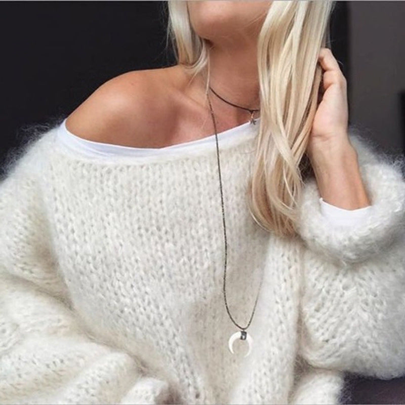 Róża | Damski Oversized Sweter z Okrągłym Dekoltem