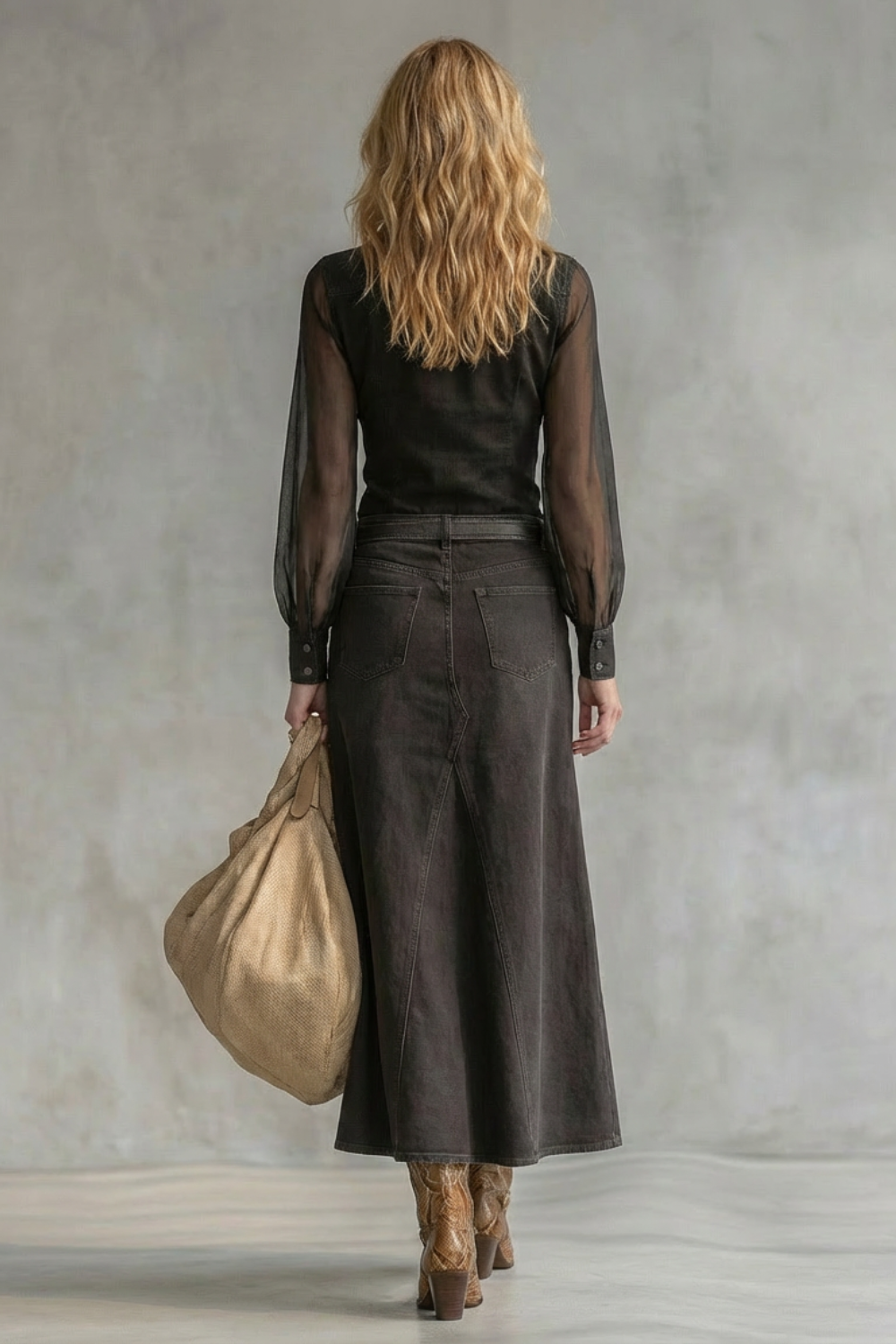 Savannah – Sukienka z denimu z przezroczystymi rękawami – Western-Chic Statement
