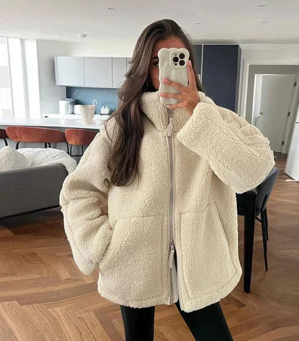 Selene | kurtka zimowa damska przytulna teddy bawełniana elegancka ciepła Chicveo