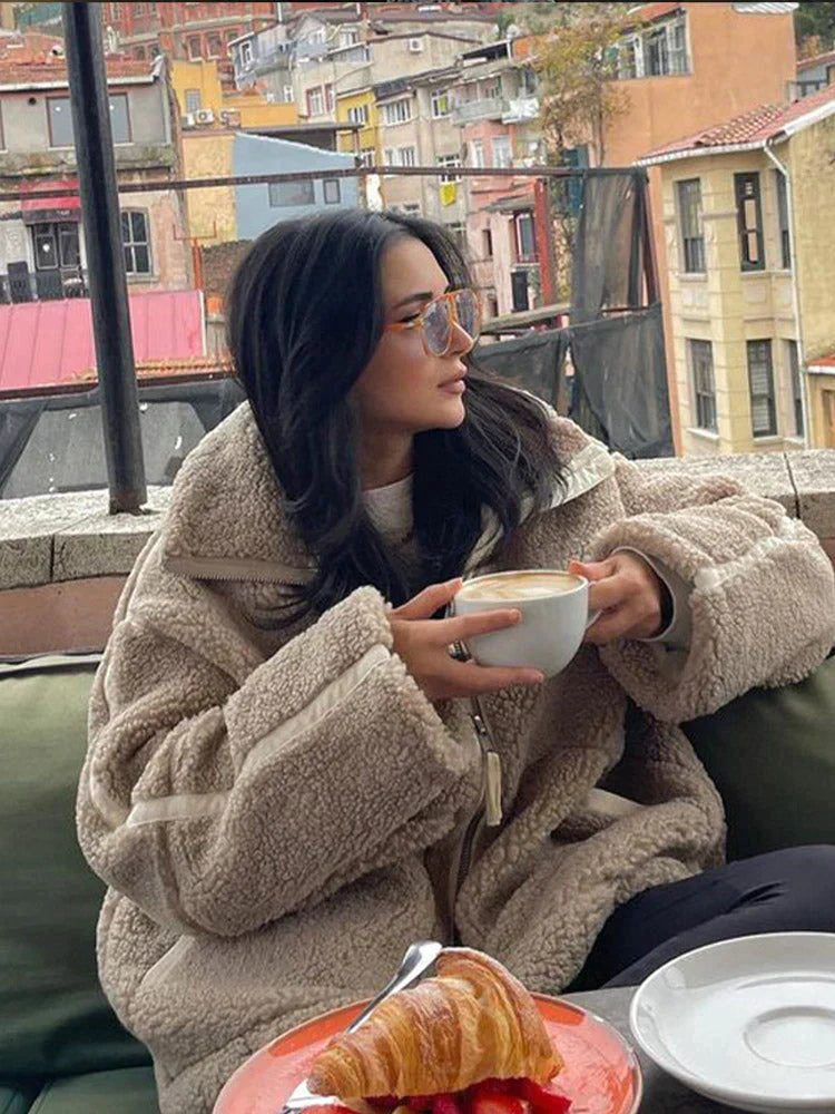 Selene | kurtka zimowa damska przytulna teddy bawełniana elegancka ciepła Chicveo