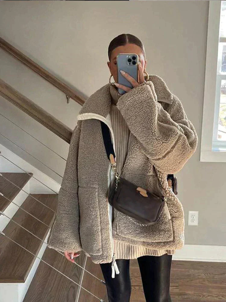 Selene | kurtka zimowa damska przytulna teddy bawełniana elegancka ciepła Chicveo