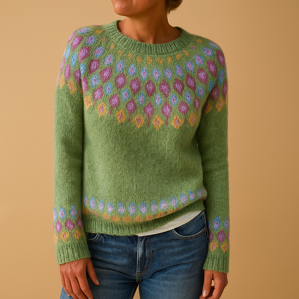 Selina | Wzorzysty Damski Sweter z Okrągłym Dekoltem