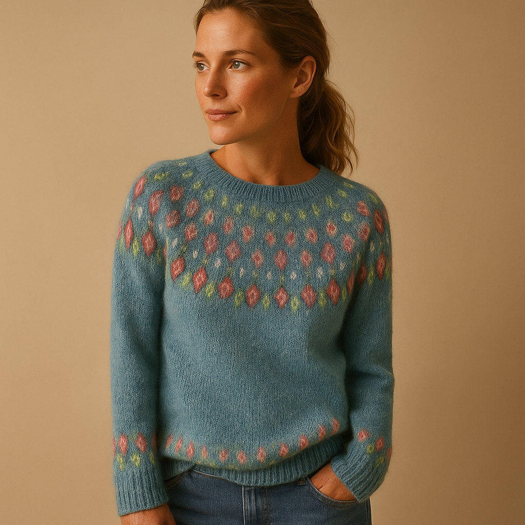 Selina | Wzorzysty Damski Sweter z Okrągłym Dekoltem