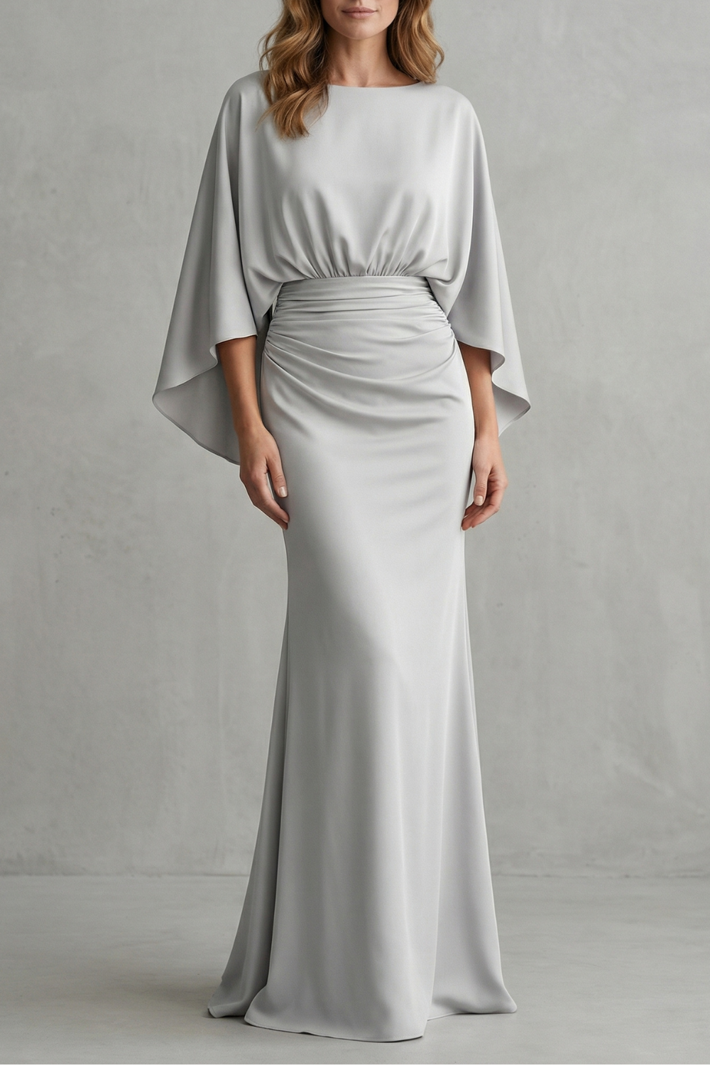 Silvarelle – Elegancja z drapowanymi rękawami – Sukienka maxi