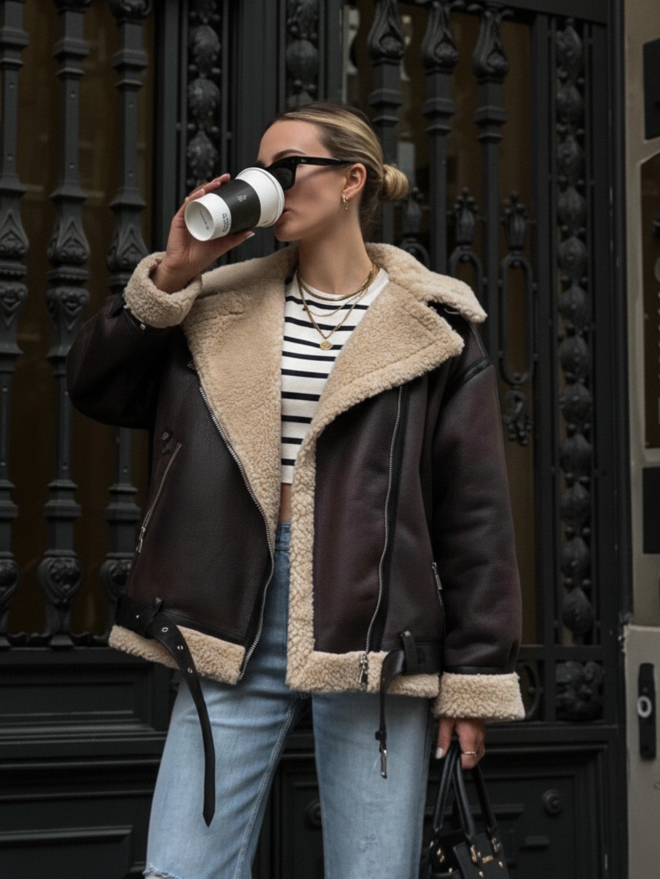 Skórzana kurtka bomber z futrem na zimę