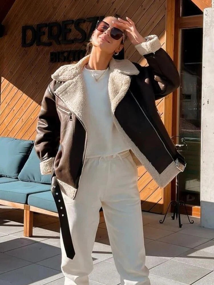 Skórzana kurtka bomber z futrem na zimę