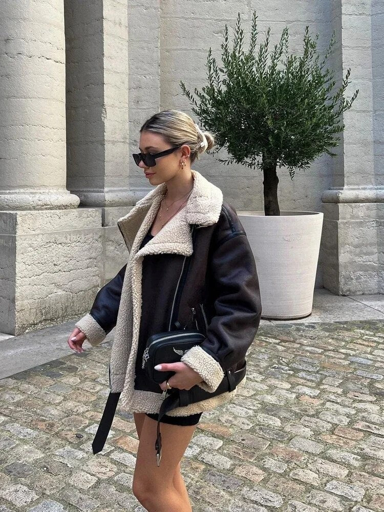 Skórzana kurtka bomber z futrem na zimę