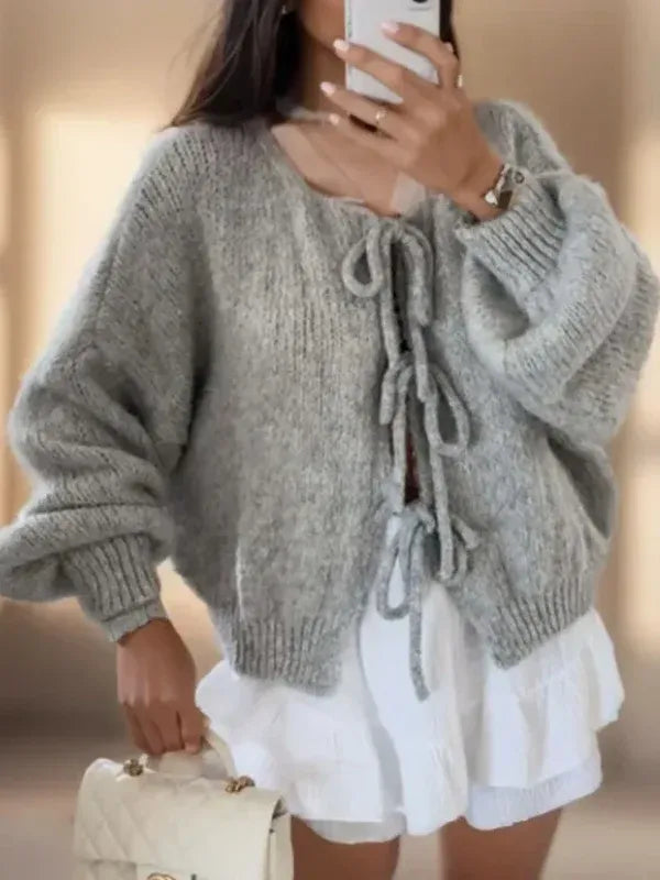 Tamara | Damski Sweter Wiązany z Przodu