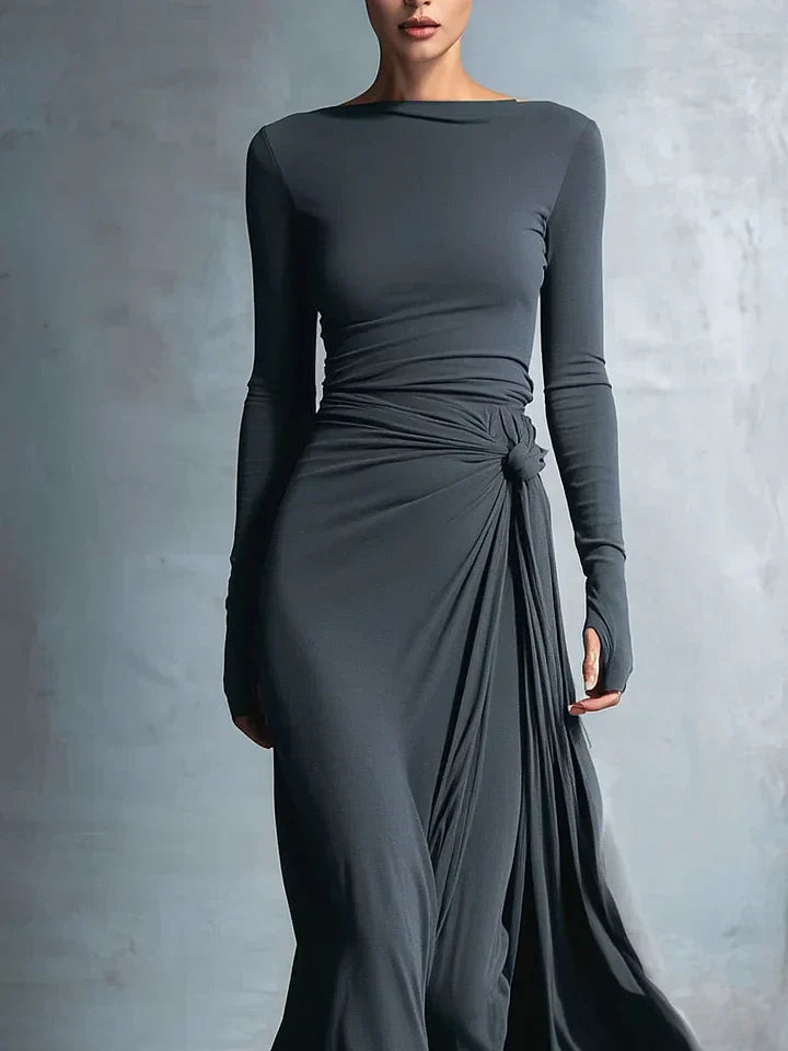 Elegancka Sukienka Maxi z Jersey z Węzłem