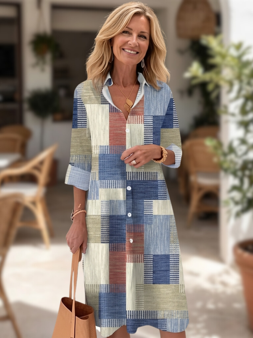 Aurelia | Sukienka koszulowa z guzikiem z przodu w stylu patchwork