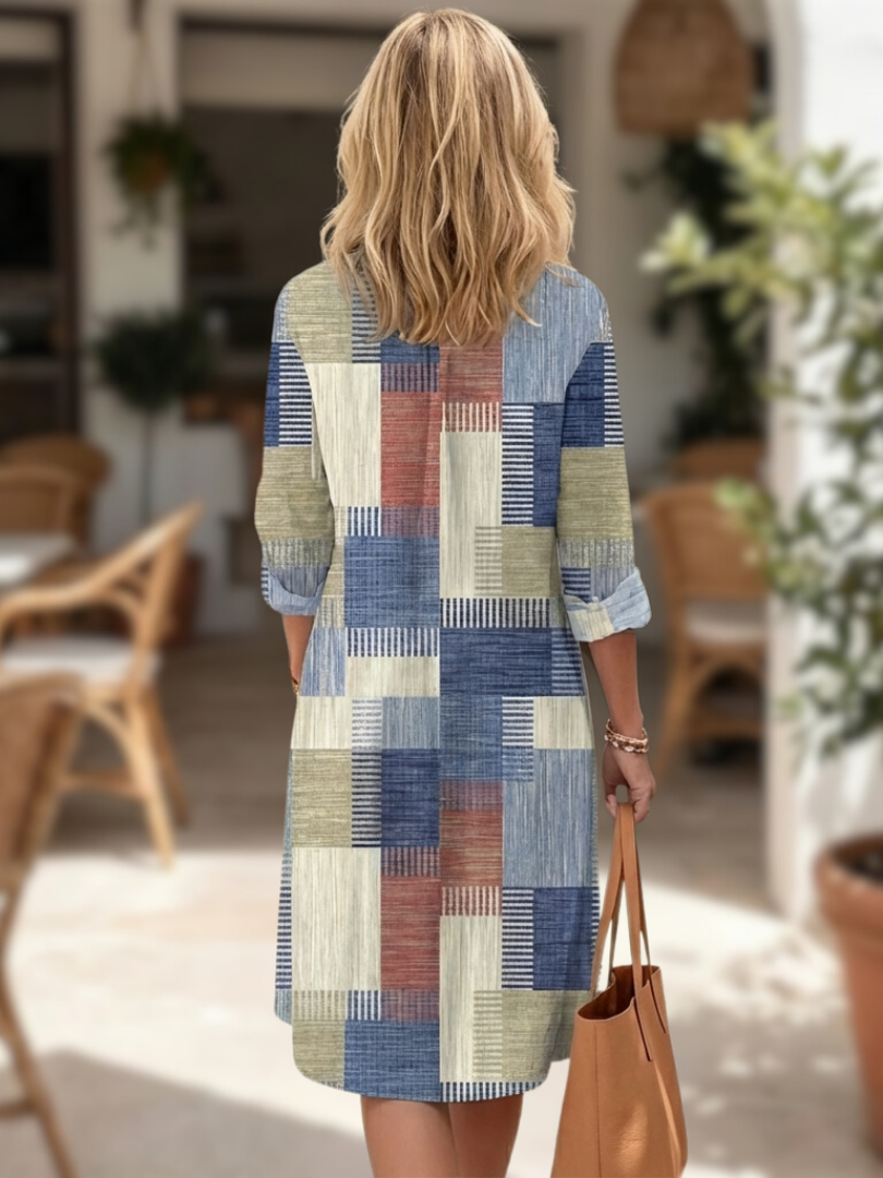 Aurelia | Sukienka koszulowa z guzikiem z przodu w stylu patchwork