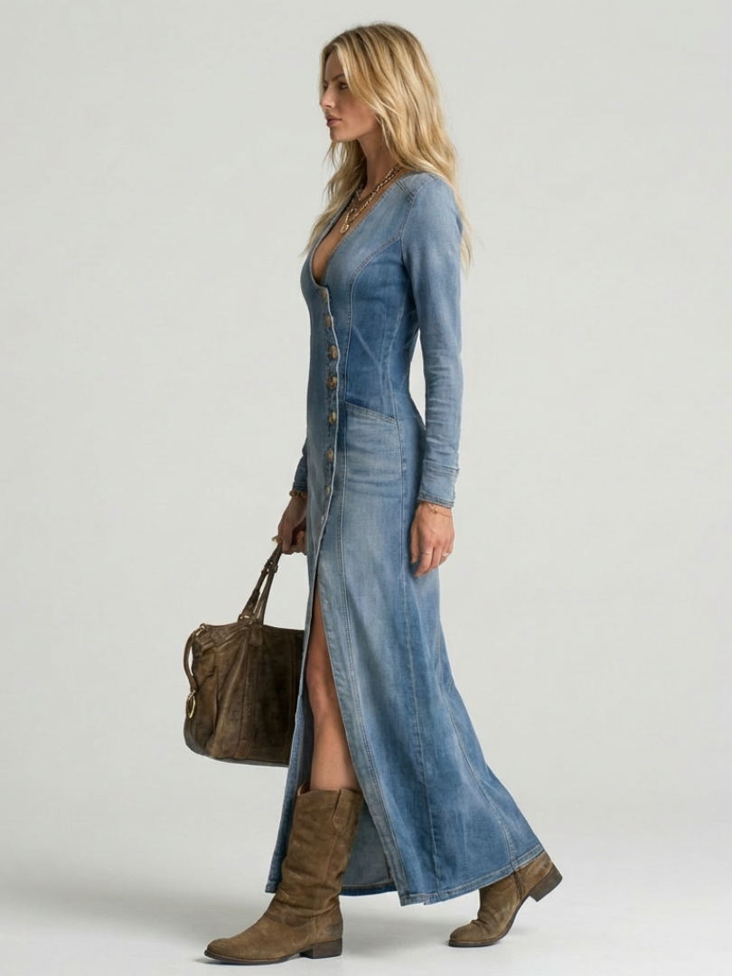 Sienna | Sukienka maxi z denimu z guzikami z przodu
