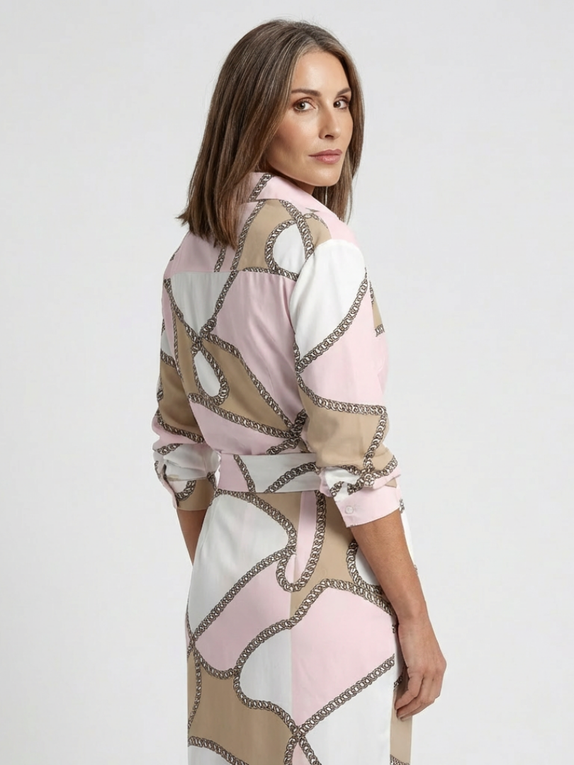 Nadine | Midi Sukienka Wrap z Długim Rękawem w Print