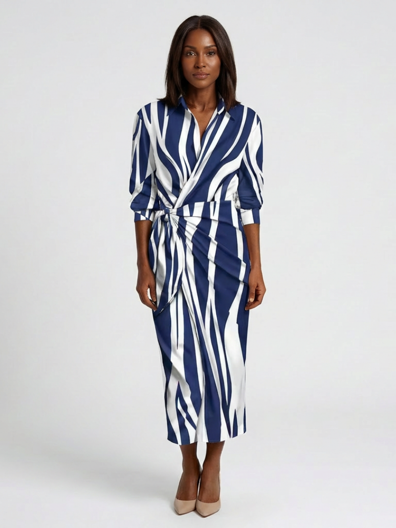 Nadine | Midi Sukienka Wrap z Długim Rękawem w Print