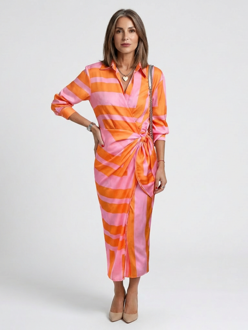 Nadine | Midi Sukienka Wrap z Długim Rękawem w Print