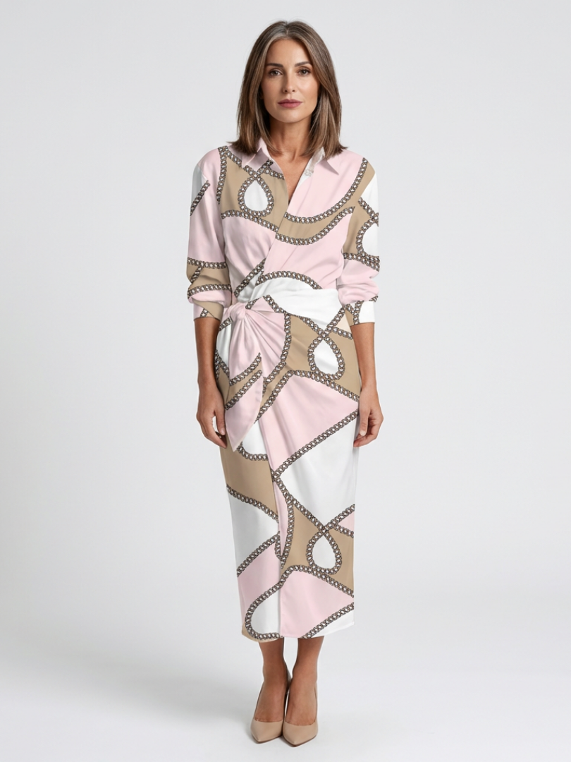 Nadine | Midi Sukienka Wrap z Długim Rękawem w Print