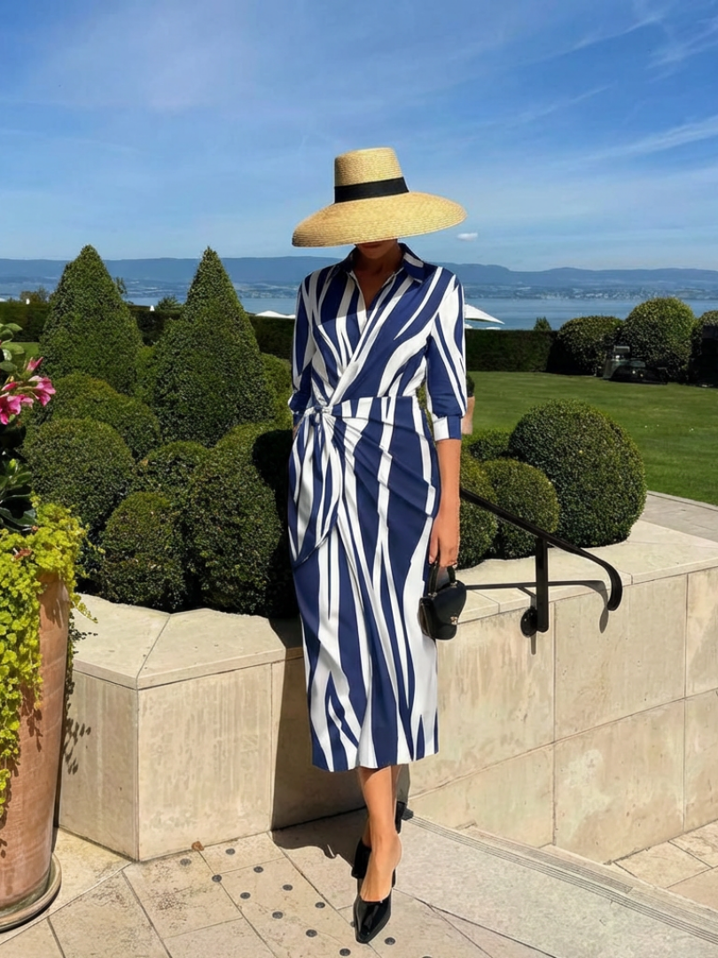 Nadine | Midi Sukienka Wrap z Długim Rękawem w Print